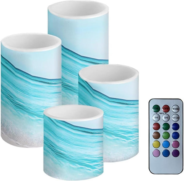 Cozeyat Blue Wave LED Candles Set of 4 Battery Powered Flameless with Remote