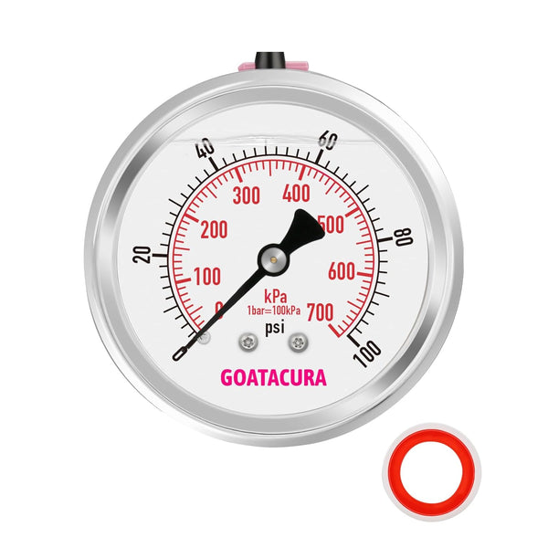 Glycerin Filled Pressure Gauge 0-100psi/kpa, 2-1/2" Dial, Stainless Steel Case, 1/4" NPT Center Back Mount