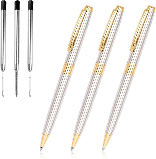 Cambond Ballpoint Pens, Black Ink Pens - Gold Bulk Gift for Men Women, 3 Pens with 3 Refills
