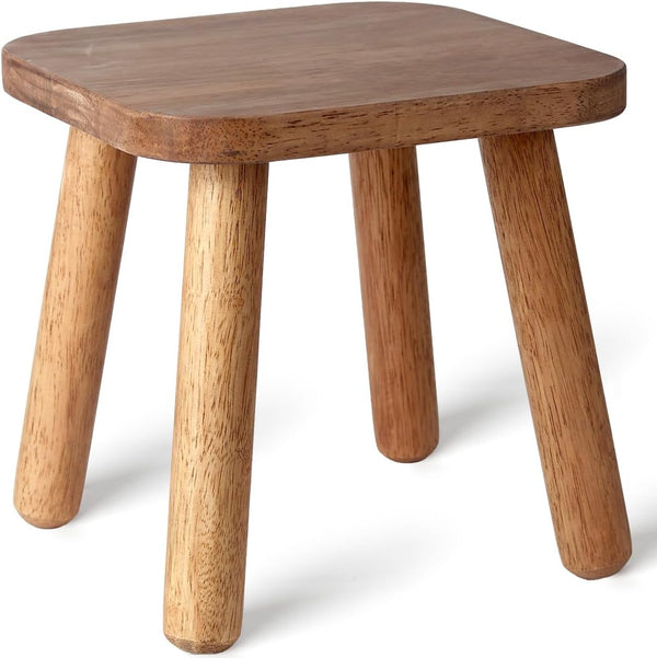 Clucycia Wooden Step Stool 9inch Small Solid Wood Plant Stand Non-Slip Footstool Chair