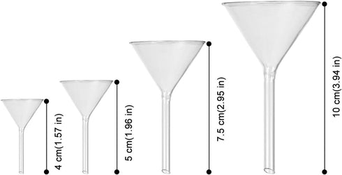 Hemobllo Chemistry Powder Funnel Short Stem Funnel Powder Funnel Glass Funnel Set, Glassware Labware for Labs 45mm, 50mm, 75mm, 100mm (4pcs) Lab Glassware Glass Separatory Funnel Funnel Glassware by Hemobllo