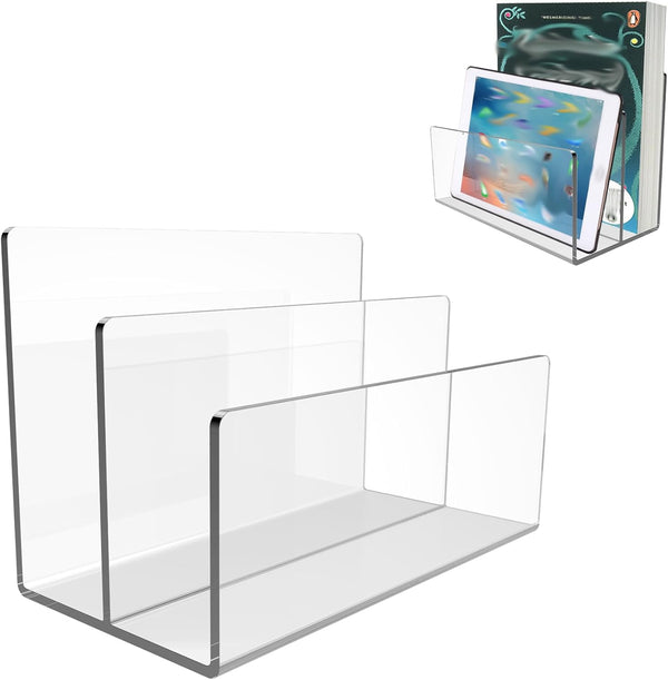 Boloyo Acrylic File Holder, 2PC Clear File Organizer, Desktop Mail Letter Sorter for Home Office School Document Storage