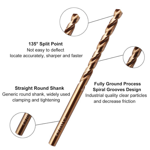 10Pcs 5/32" Cobalt Drill Bits, M35 HSS Metal Jobber Length Twist Drill Bit Set for Hard Metal, Stainless Steel, 4mm