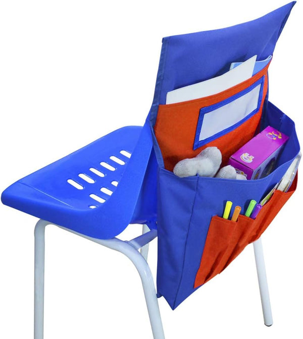 Chairback Pocket Chart, Kids Student Seat Storage Pouch with Name Tag Slot for Classroom Organization