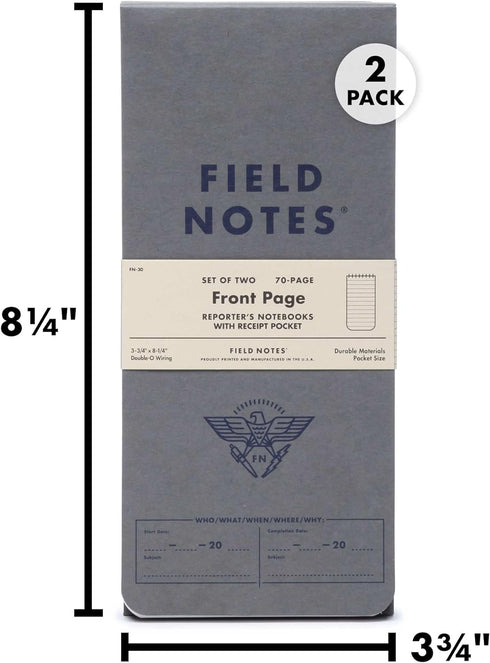 Field Notes Front Page 2-Pack of Reporter's Notebooks - 3.75" x 8"