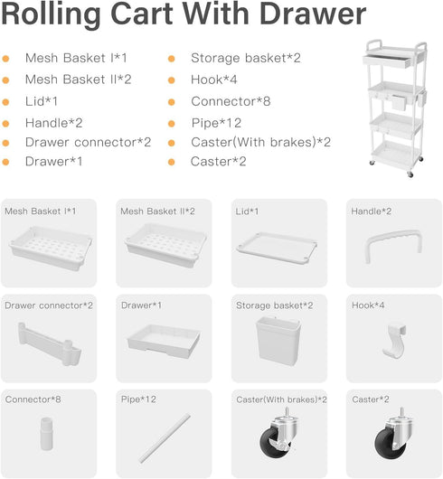Sorgion 4 Tier Rolling Cart Organizer,Art Craft Diaper Bedside Snack Laundry Room Bathroom Organizer Narrow Thin Slim