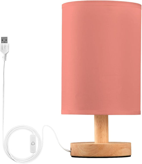 Salmon Bedside Table Lamp for Bedroom Nightstand with USB Port Nightstand Lamp