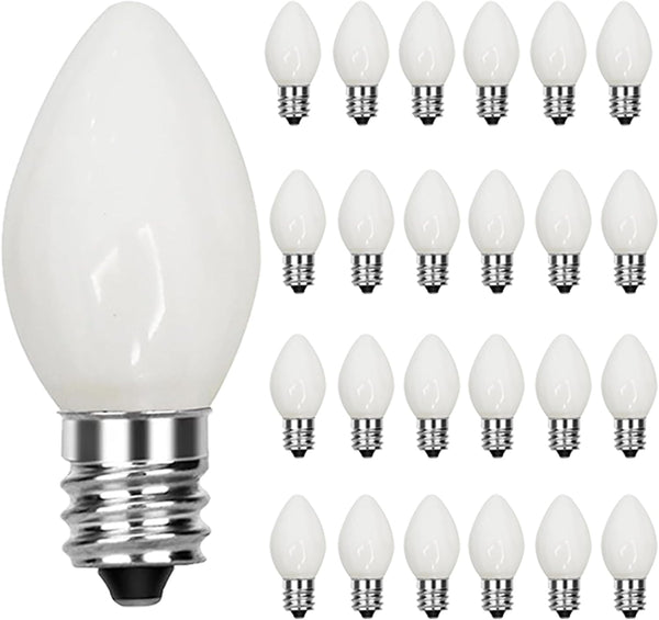 25 Pack C7 White LED Replacement Bulbs 0.6 Watt E12 Base Indoor Night Light for Christmas Decor