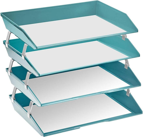 4 Acrimet Tier Paper Letter Tray Side Load Letter Size, Office Desk File Document Organizer Plastic (Solid Green)