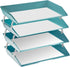4 Acrimet Tier Paper Letter Tray Side Load Letter Size, Office Desk File Document Organizer Plastic (Solid Green)