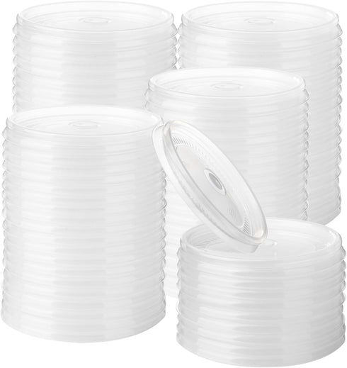 200 Count Clear Plastic Flat Lids 4 oz Paper Ice Cream Cups