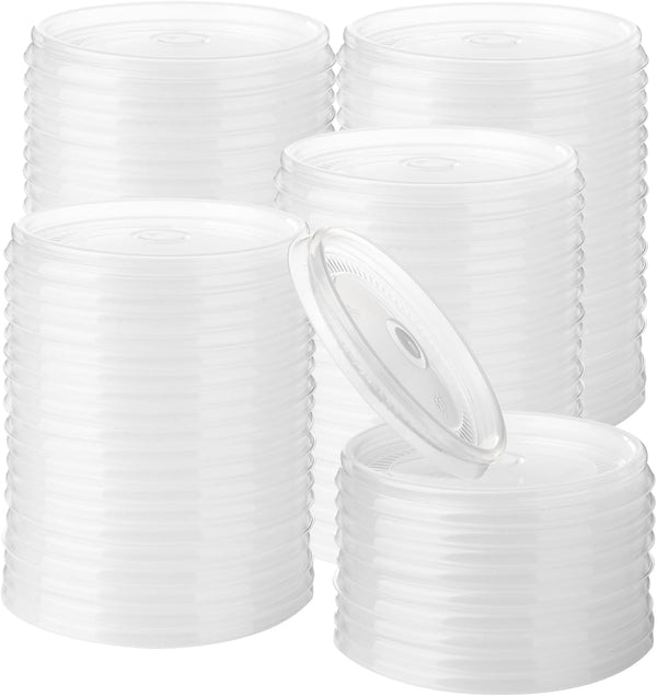 200 Count Clear Plastic Flat Lids 4 oz Paper Ice Cream Cups