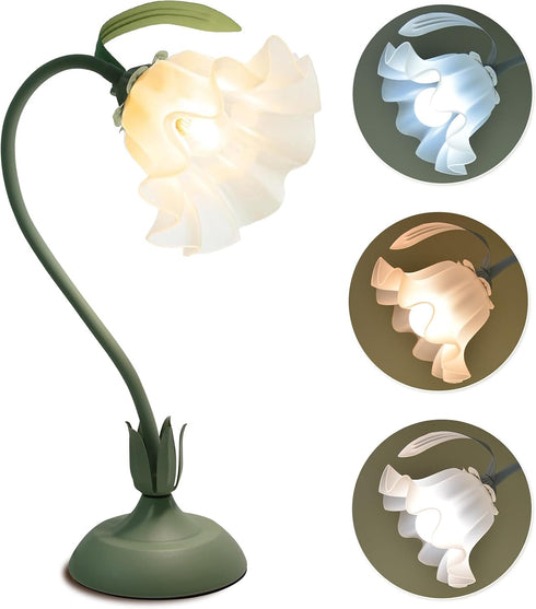 GUIGUZHJ Flower Table Lamp, 3 Level Brightness Vintage Flower Reading Light with E26