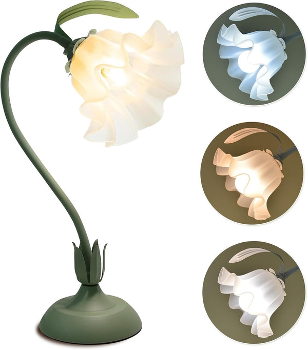 GUIGUZHJ Flower Table Lamp, 3 Level Brightness Vintage Flower Reading Light with E26