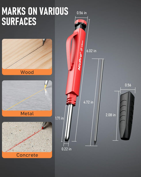 Nicpro 3 Pack Carpenter Pencil Set, Mechanical Woodworking Pencils with Sharpener & 39 Refills