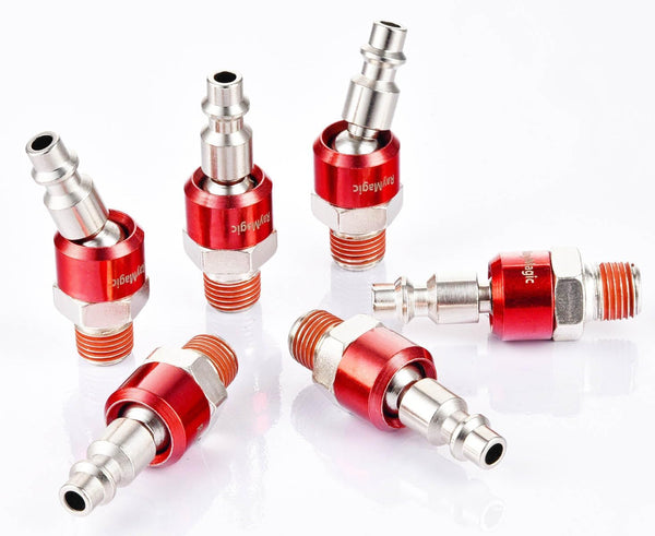 Industrial-Grade 1/4" Swivel Air Plug, 6-Pack 360 Swivel Steel Red Electrophoresis Plug, Air Hose Fittings