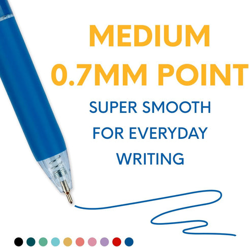 Pastel Ballpoint Pens, Colored Ink, Retractable, Medium Point 0.7mm, Quick Drying, Smearing and Smudging Proof