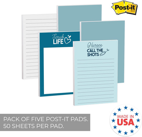Nursing Sticky Note Pads / 4" x 6" Repositionable Snarky Medical Notes / 5 Humorous Designs / 50 Sheets Per Pad
