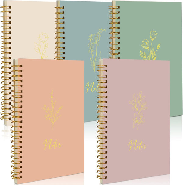 Gueevin 5 Pack Aesthetic Spiral Notebook, A5 College Ruled 160 Pages Notebooks for School