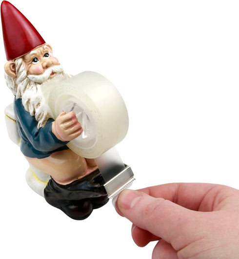 Gnome on Toilet Tape Dispenser, 6 Inches, Desk Accessory for Dad, Father's Day Gift