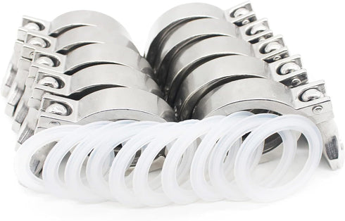 10 Pack 1.5 Inch 304 QiiMii Single Pin Heavy Duty Tri Clamp, Ferrule TC, Food Grade Stainless Steel Sanitary Fitting