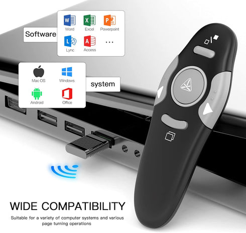 QUI Presentation Clicker Wireless Remote for PowerPoint, Slide Advancer for Mac/Windows/Linux