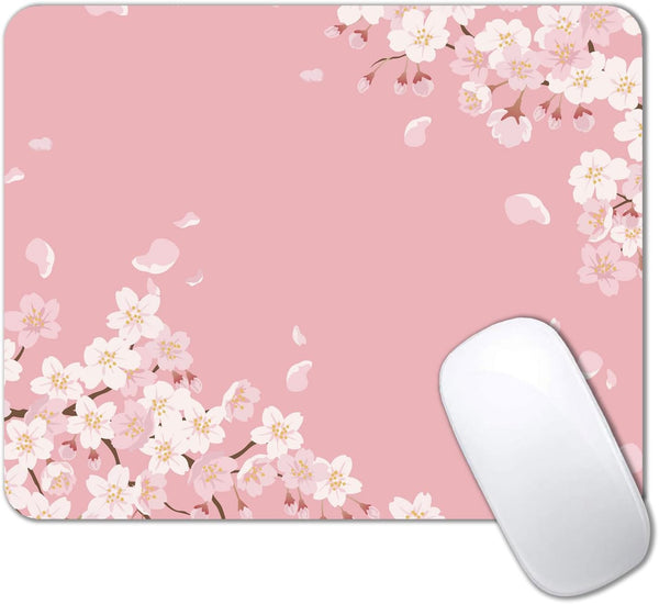 Cute Pink Mouse Pad, Sakura Cherry Blossom Floral Design, Anti-Slip Rubber Base, 9.5 x 7.9 Inch Desk Decor for Girls