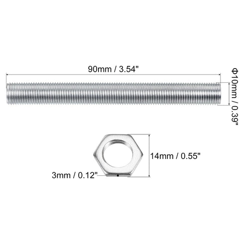 MECCANIXITY 3.54 Inch M10 M10 1 Set Lamp Pipe, Long All Thread Extension Rod for Chandelier Pendant Lights with Hex Nut