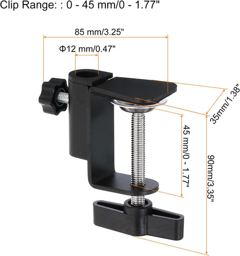 PATIKIL 0.49" Hole Dia. Desk Clamp, 2 Pcs Universal C-Clamp Base with Adjustable Screw for Microphone Mic Arm Table Lamp Mount Holder, Black