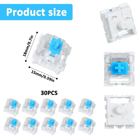 Josojoou 30 3 Pieces Blue Mechanical Keyboard Switches, Pin Pre-Lubricated Clicky Key Switches, Dustproof
