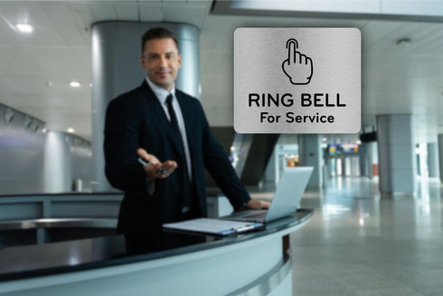 Ring Bell For Service Sign, Adhesive Waterproof Sticker or Door Notice, Silver/Gold/Black, Small Size