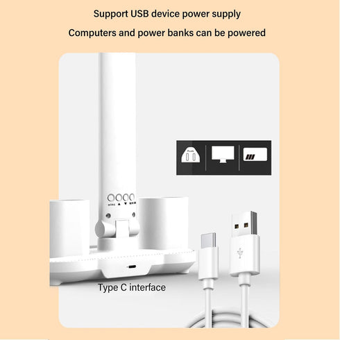 Dimming ZJchao Desk Lamp, LED Desk Lamps with Fans Pen Holder Four Headed Touch Control Stepless Foldable Table Study