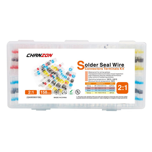Chanzon 158pcs Extra Quantity Solder Seal Heat Shrink Wire Connectors for 26-10AWG, Marine Grade Waterproof Kit