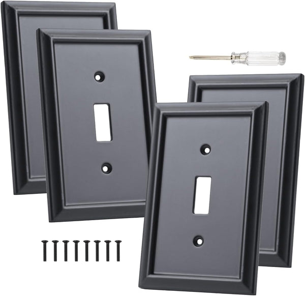 Decorative Wall Plates Outlet Covers - Bamboo Fiber Material Light Switch Plates, Various Styles, Matte Black (4 Pack)