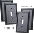 Decorative Wall Plates Outlet Covers - Bamboo Fiber Material Light Switch Plates, Various Styles, Matte Black (4 Pack)
