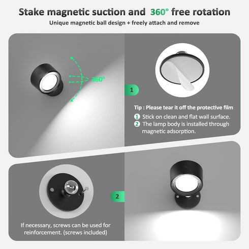 3000mAh 3 Dimmable 360Rotation Lightbiz LED Wall Lights with Remote, Wall Mounted Sconces Rechargeable Battery Operated
