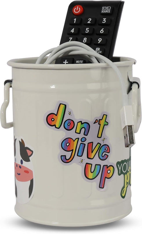 Pen Holder Cup for Desk, 2 Pack (Pink) with 60 Pcs Cute Animal & 50 Pcs Inspirational Stickers, Metal Marker Organizer