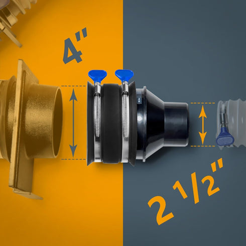 POWERTEC 4 Inch to 2-1/2 Inch Reducer and Dust Control Flex Cuff with Stainless Steel Key Hose Clamps
