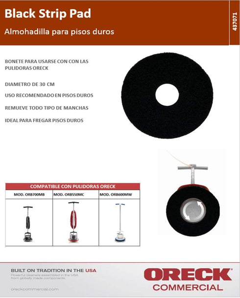Commercial 437071 12 ORB550MC Commercial Oreck Strip Orbiter Pad, in. Diameter, Most Aggressive Scrub Pad, Use