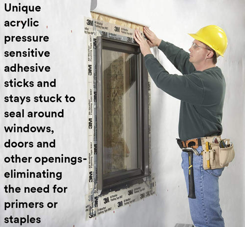 3M 8067, 2 75 1 All Weather Flashing Tape in x ft, Roll, Adhesive Backed Split Liner, Prevents Moisture Intrusion