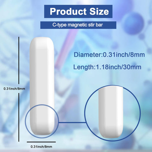 Magnetic Stirrer Mixer Stir Bar, 50Pcs 30mm PTFE Magnetic Stir Bar, White Color for Laboratory