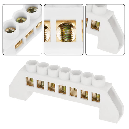 Hilitand 10pcs Terminal Blocks, 7 Hole Bridge Design Electrical Distribution Wire Screw Brass Connectors
