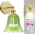 merloly Large Battery Operated Wall Sconce with Green Tulip Glass Lampshade Wireless Sconces
