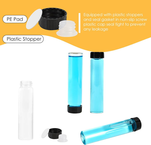 40ml Clear Glass Vials with Screw Caps and Plastic Stoppers, Small Liquid Sample Glass Test Tubes, Leak-Proof Glass Bottles, 25PCS