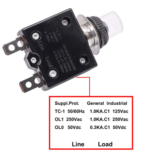 smseace 3Amp Electric Button Breaker, 125/250VAC Thermal Overload Protector with Manual Reset
