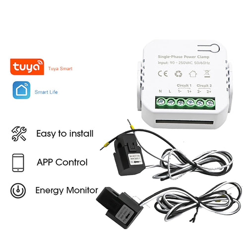 Tuya App Smart Two-Way Bilateral WiFi Energy Meter AC110V 220V 80A with 2PCS 80A CT Current Transformers Clamps