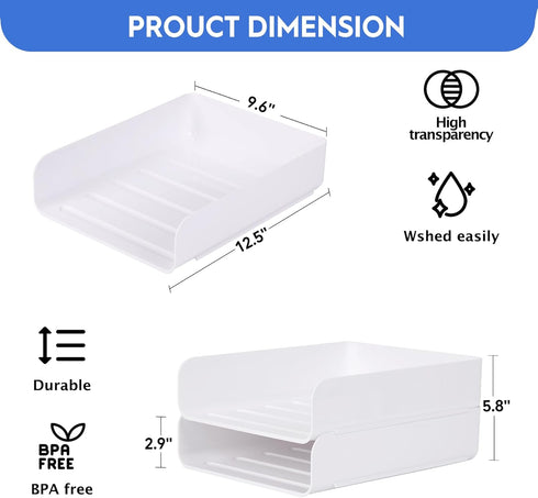 Desk Letter Tray - Set of 2 Stackable PET Document Organizer for Notes, Pens, File Paper, White