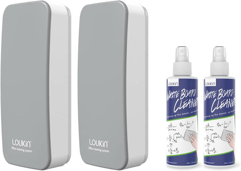LOUKIN 2 Pack Magnetic Dry Erase Eraser, Whiteboard Eraser, Glass Board Eraser, 3.4 fl oz Cleaner Included