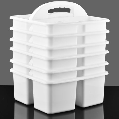 Plastic Storage Caddy Organizers, 6 Pcs Portable Teacher Classroom Supply Caddies with Handle, White