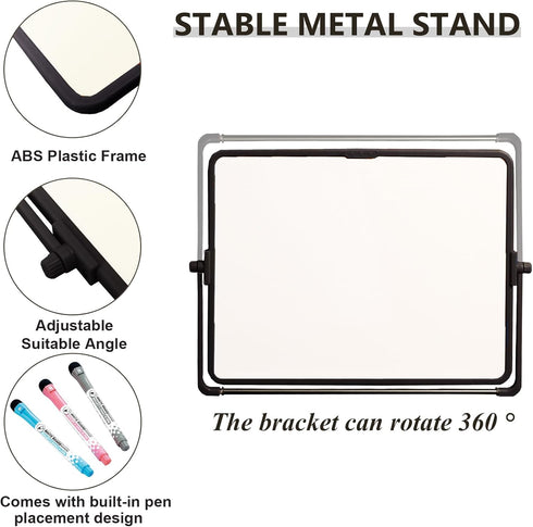 Dry Erase White Board, Magnetic Desktop Whiteboard with Stand, Wall Hanger, Portable Double-Sided Easel